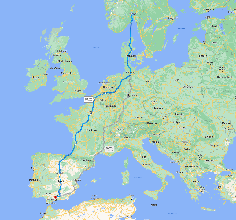 Kart med distanse Oslo til Malaga  Kart med distanse Oslo til Malaga